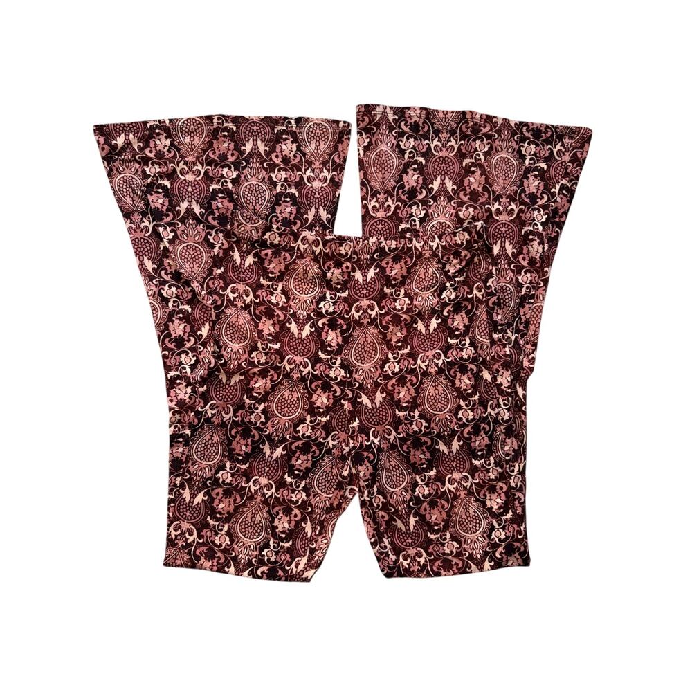 NWOT Maroon Boho Baroque Soft Print Flared Leggings Size Medium